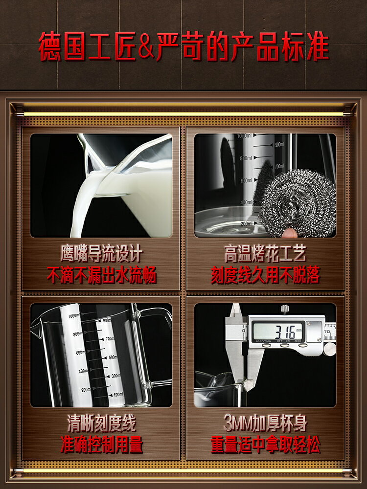德國SSGP量杯帶刻度耐高溫玻璃毫升水杯家用烘焙奶茶店專用計量杯