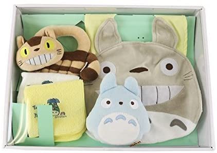 真愛日本 宮崎駿 吉卜力 龍貓totoro 嬰幼兒 五入禮盒組 嬰幼兒 灰龍貓嘻笑圍兜 滿月禮盒 新生兒禮盒套裝