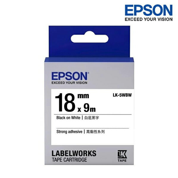 EPSON LK-5WBW 白底黑字 標籤帶 高黏性系列 (寬度18mm) 標籤貼紙 S655409