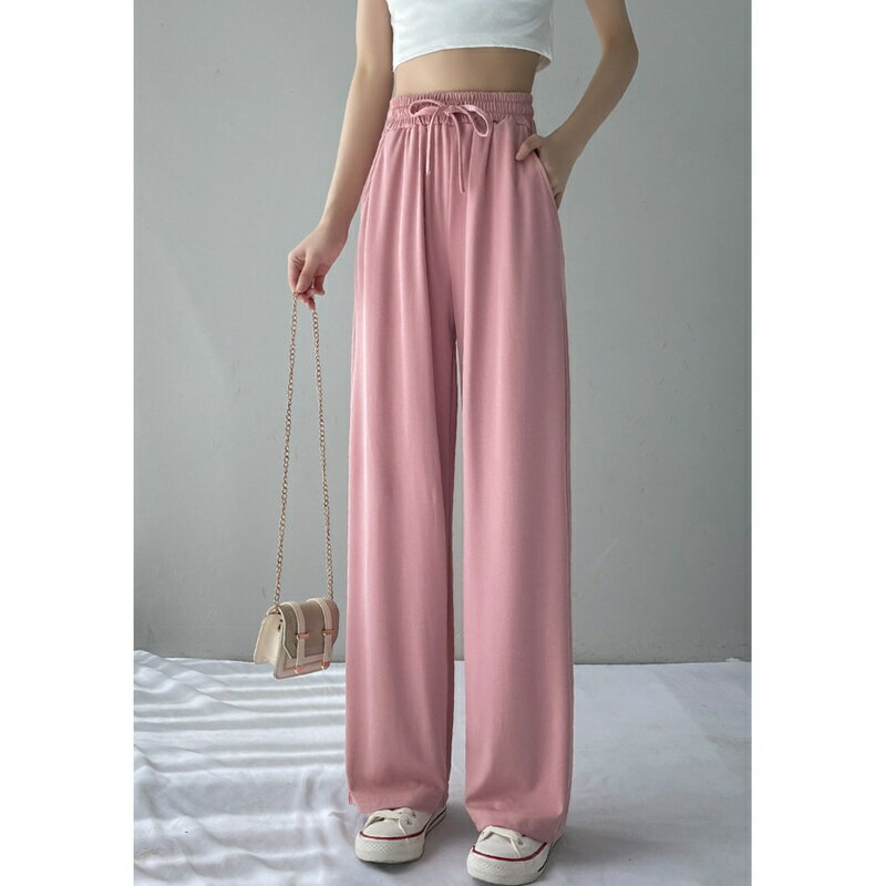 現貨+預購 女高腰冰絲長褲天絲寬褲顯瘦薄款垂感直筒褲休閒西裝褲-窄版長褲4色74ls34【獨家進口】【米蘭精品】