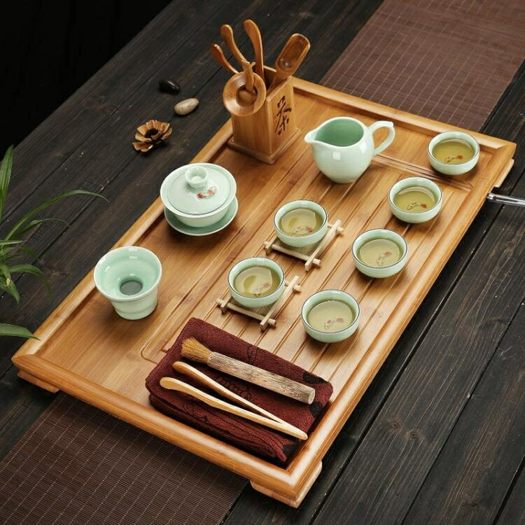 茶盤茶臺 竹製實木簡約茶海功夫茶具套裝茶託盤家用平板排水大小號