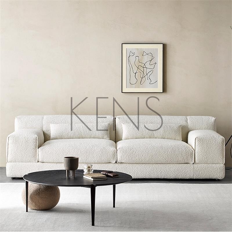 【KENS】沙發 沙發椅 北歐簡約侘寂風客廳三四人直排沙發白色羊羔絨設計師方塊乳膠沙發