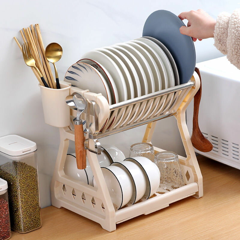 廚房置物架瀝水碗架用具晾洗放碗櫃碗碟碗筷收納盒刀架雙層餐具架