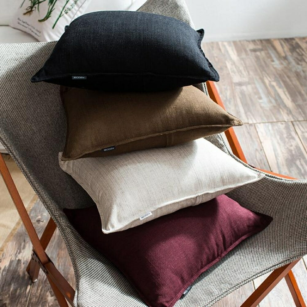 純棉麻亞麻純色抱枕簡約現代沙發靠墊床上大號靠枕辦公室靠背墊歐歐歐流行館