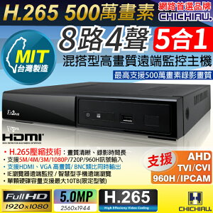 【CHICHIAU】H.265 5MP 8路4聲 1080P五合一混搭型數位遠端網路監控錄影主機