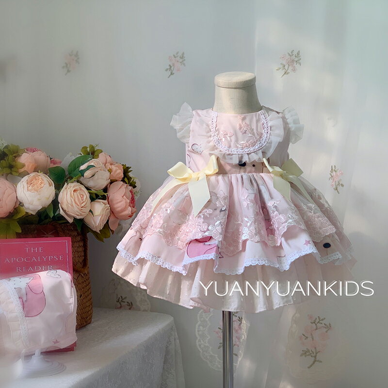 西班牙女童公主裙夏季背心裙兒童洛麗塔連衣裙生日粉色洋氣禮服裙