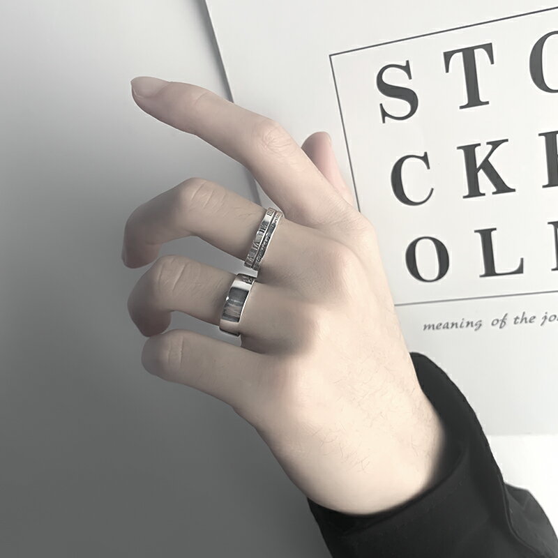 S925單身銀戒指男潮氣質簡約純銀食指開口可調節戒子個性男士指環