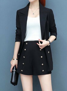 FINDSENSE品牌 秋季 新款 韓國 簡約 成熟 氣質 西裝外套+休閒 西裝短褲 二件套 時尚 潮流套裝