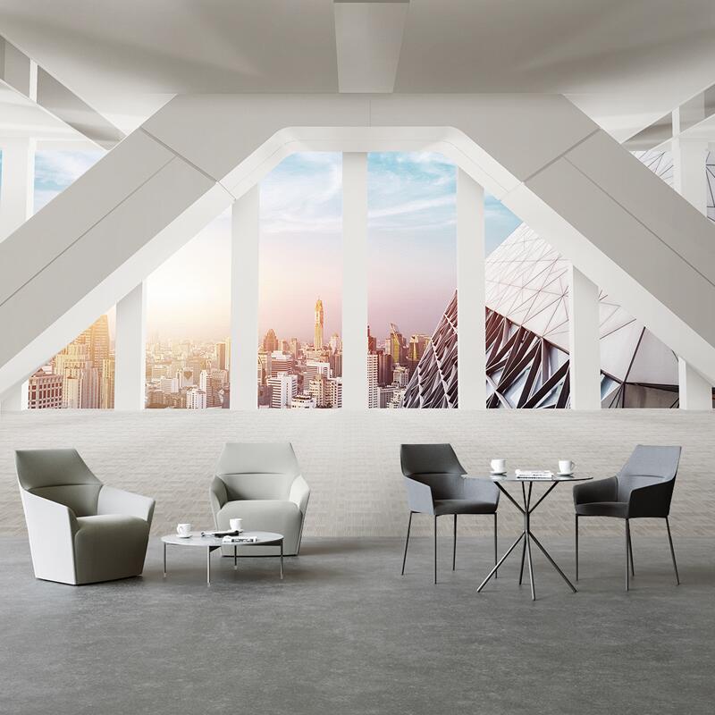 空間延伸視覺壁紙3d立體個性創意城市建筑墻布餐廳直播間背景墻紙