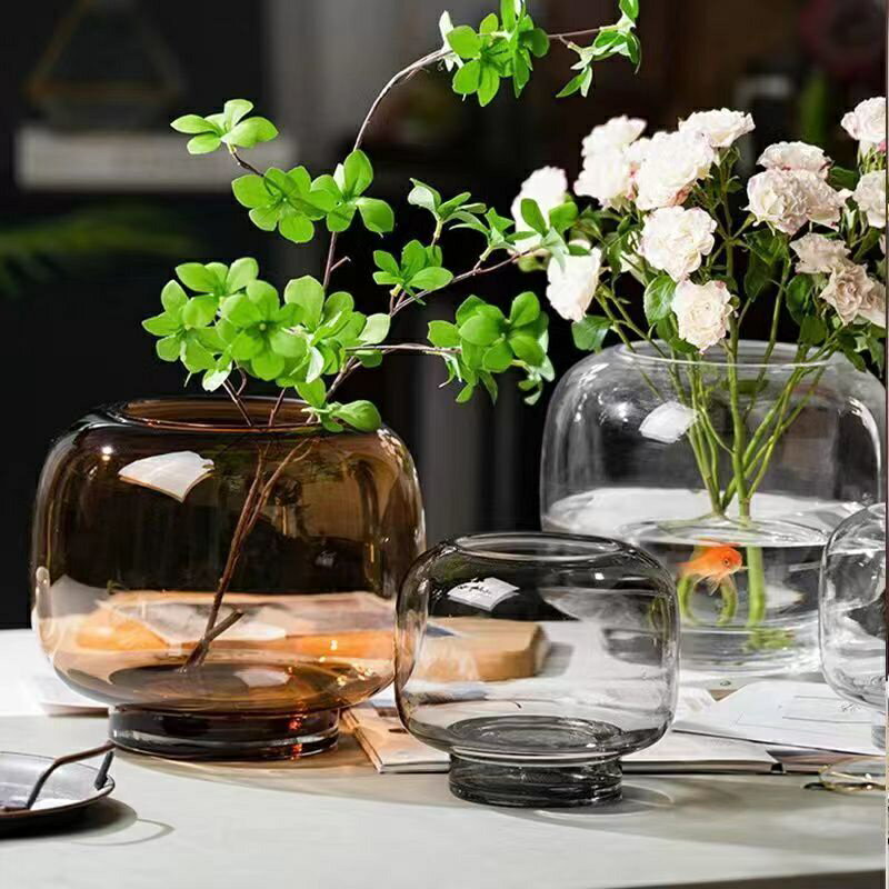 透明花瓶 花器 輕奢花瓶裝飾擺件原色玻璃透明水養鮮花干花插花客廳餐桌花器