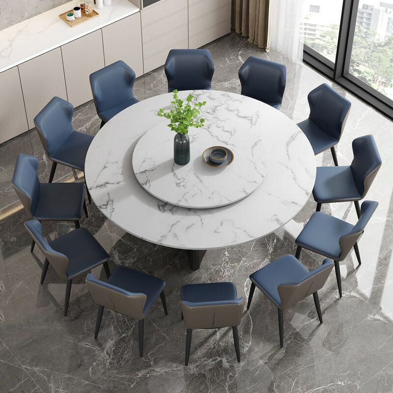 餐桌 意式大理石臺面餐桌椅組合1.8圓形家用轉盤10人大飯桌