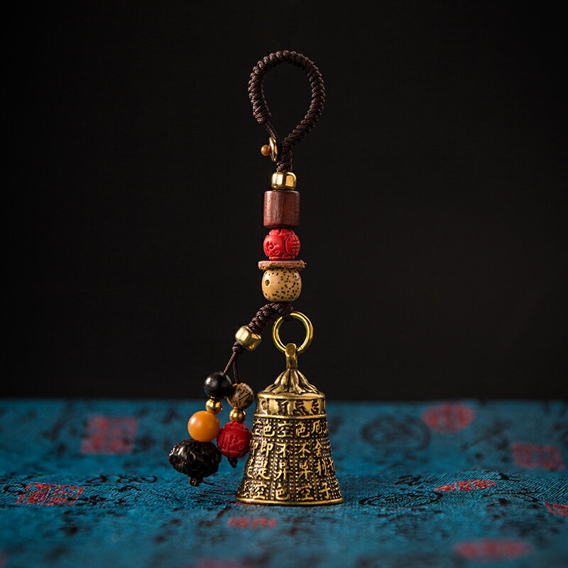 黃銅鈴鐺鑰匙扣掛件創意個性汽車鏈男女鎖匙圈環手工編織繩包掛飾