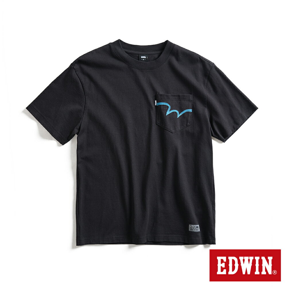 EDWIN EDGE系列 經典Ｗ縫線寬版口袋短袖T恤-男款 黑色