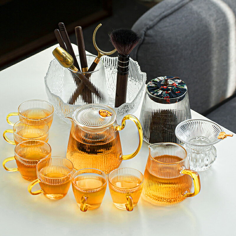 瓷牌茗茶具套裝家用客廳耐熱防燙玻璃功夫茶具日式簡約輕奢泡茶壺