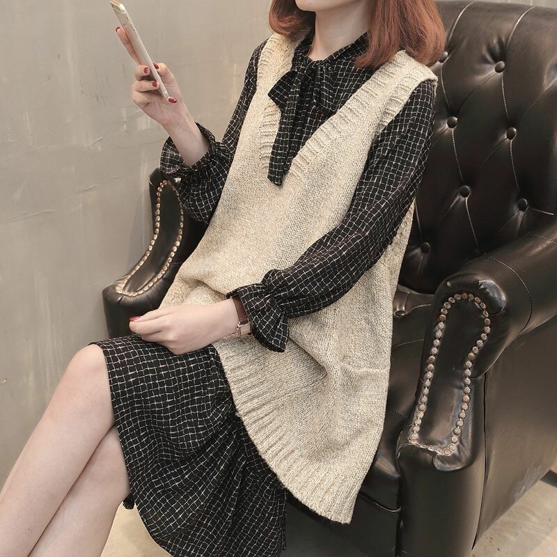 針織毛衣套裝女2021秋季新款韓版時尚氣質寬松背心裙子馬甲兩件套