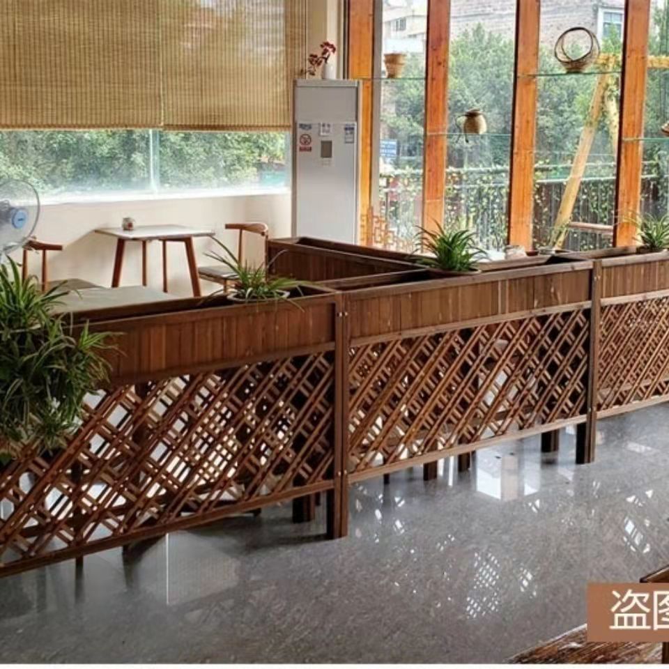 【最低價】【公司貨】防腐木碳化隔斷花架室內餐廳裝飾置物架實木網格花槽圍欄柵欄戶外 5