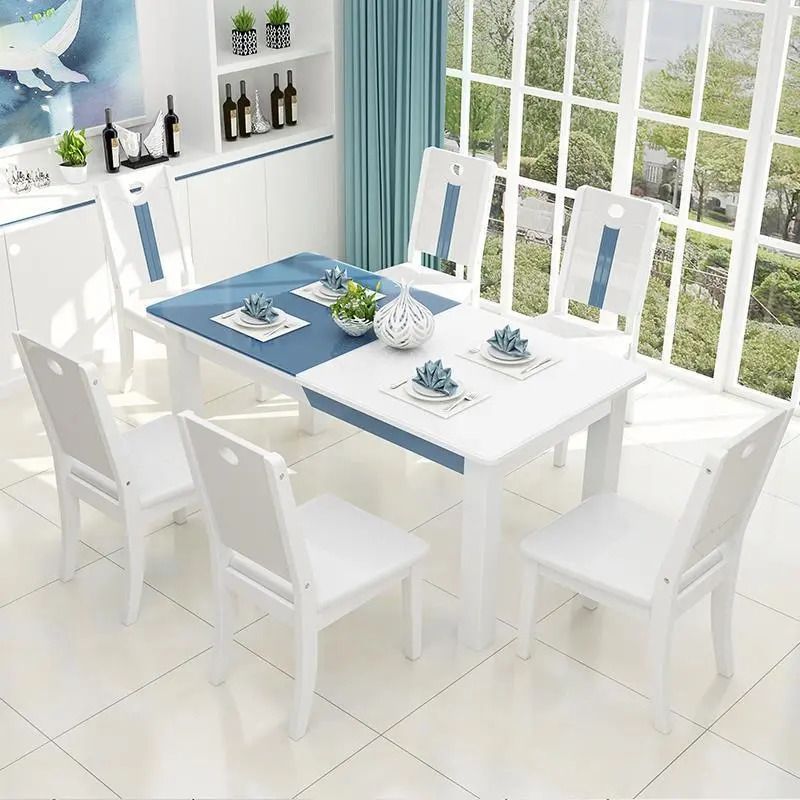 現代簡約餐桌椅組合鋼化玻璃時尚飯桌長方形家用烤漆