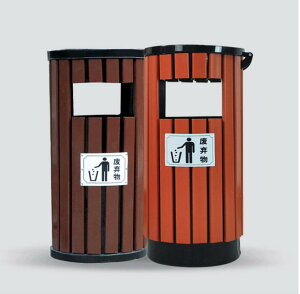 鋼木垃圾桶單桶校園戶外景區工業大號果皮箱環衛室外垃圾收納圓桶