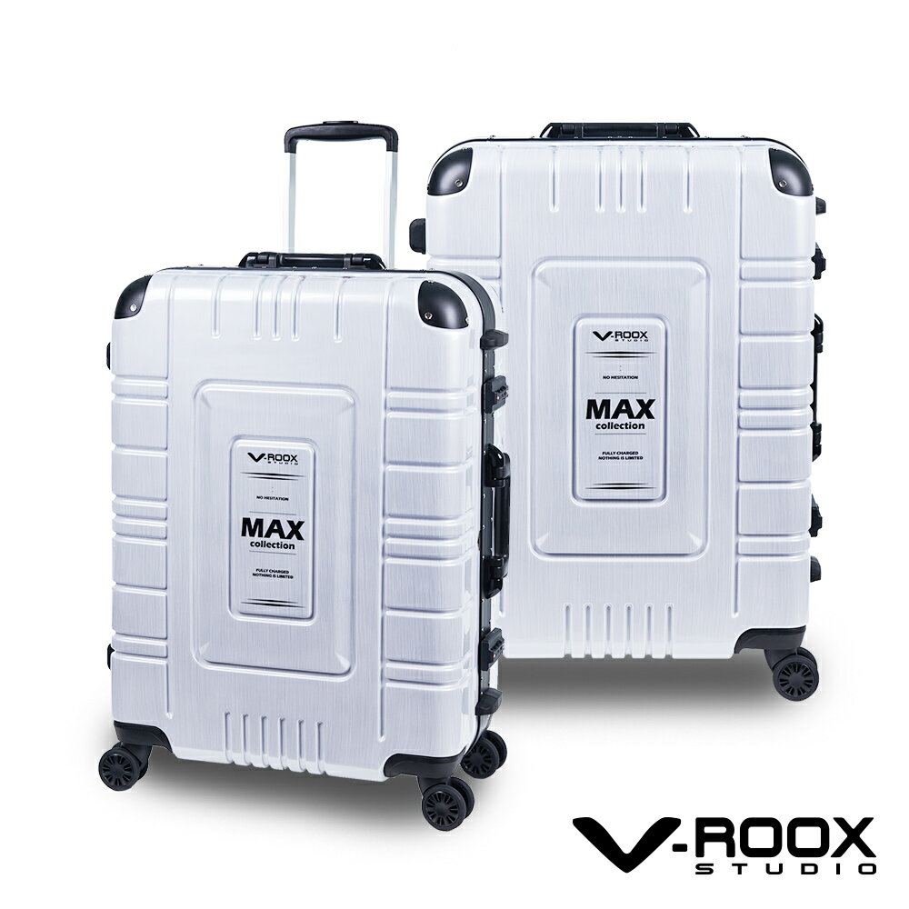 <br/><br/>  V-ROOX MAX by A.L.I 28吋 美式硬派風超能裝行李箱 硬殼鋁框旅行箱-白拉絲<br/><br/>