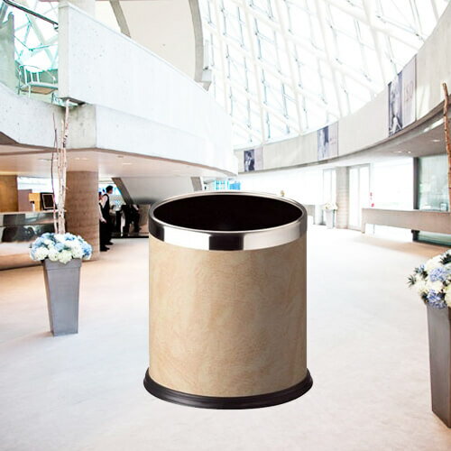 【企隆 圍欄 飯店用品】 資源回收 清潔 整理 垃圾桶 清潔箱 C45S-20 米黃色皮圓形雙層桶