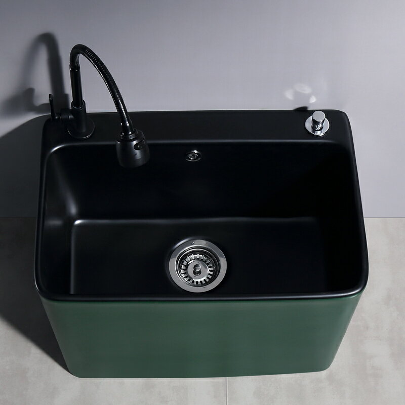 北歐彩色陶瓷拖把池黑色綠色中大號拖布池陽臺家用墩布池洗水槽盆