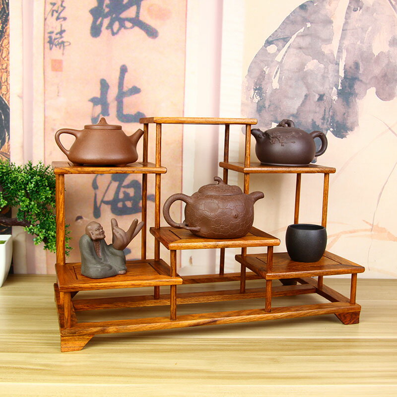 花梨木小博古架茶壺茶杯收納展示木架多寶閣明式簡約擺件架子底座