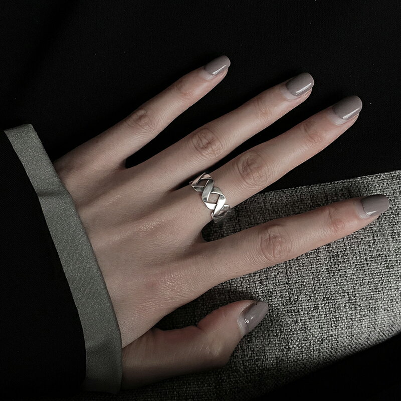 925純銀交叉戒指女ins潮個性復古寬麻花食指戒冷淡風時尚開口指環 3