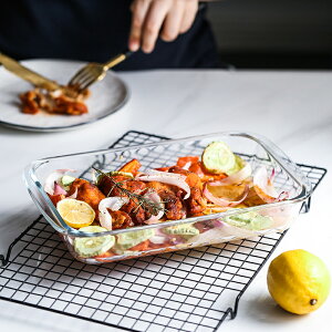 耐熱鋼化玻璃烤盤透明 耐高溫大魚盤家用微波爐烤魚烤箱專用