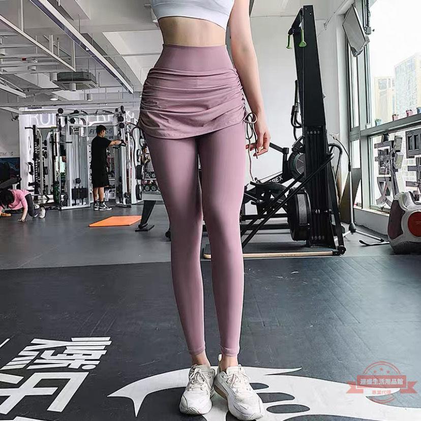 假兩件抽繩綁帶性感健身運動長褲女新款緊身運動顯瘦跑步瑜伽褲潮