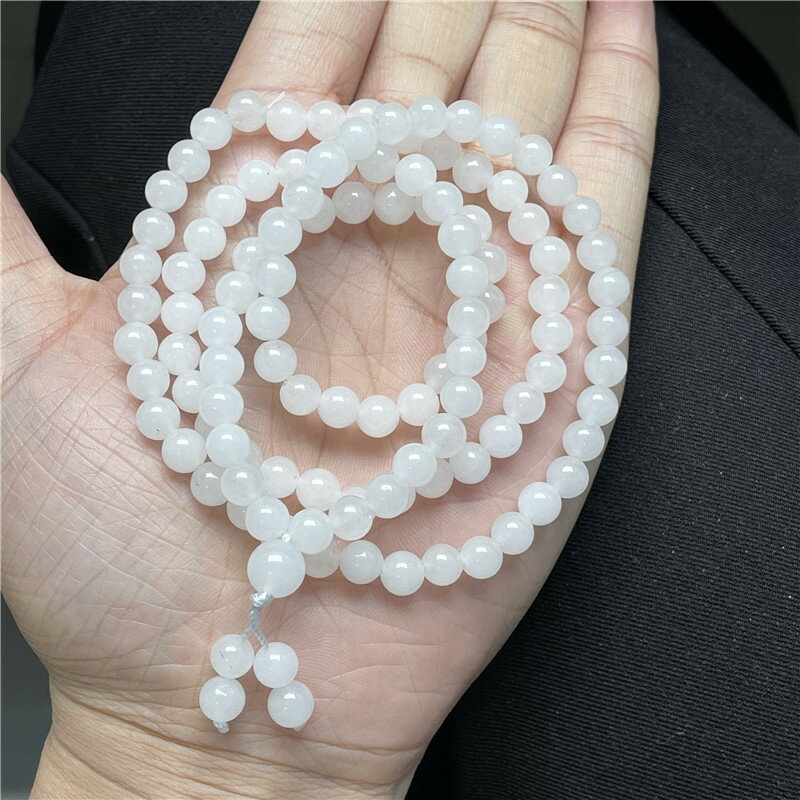 天然新疆料金絲玉白玉6mm多圈佛珠手鏈 顏色純白像羊脂白玉