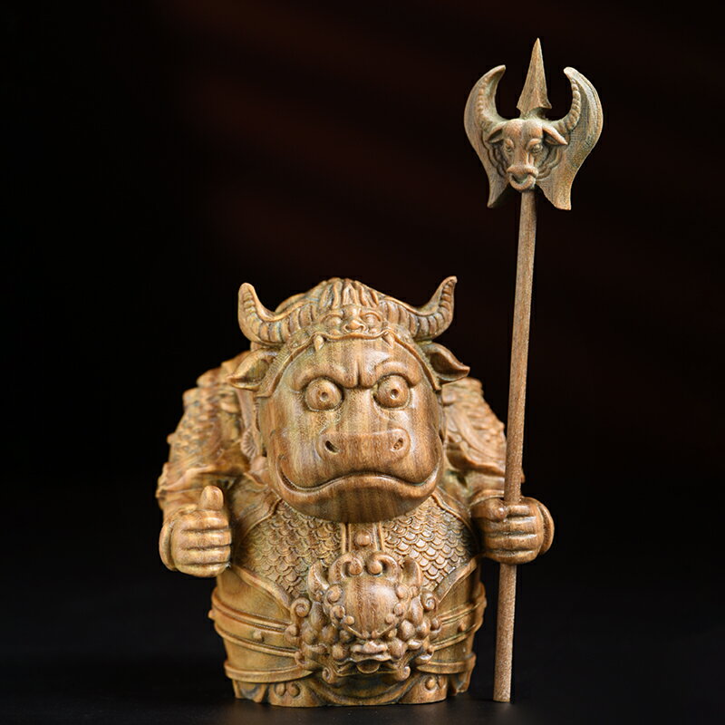 玄同 綠檀Q版牛魔王人物擺件生肖牛莆田木雕工藝品擺設禮品