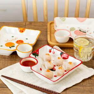 餐盤 水果釉下彩水餃網紅盤子創意菜盤家用餃子盤帶醋碟壽司盤分格餐盤