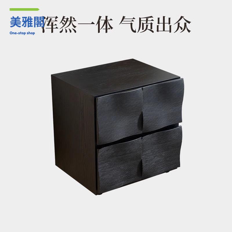 床頭櫃 床邊櫃 儲物櫃 實木櫃 邊櫃 中古風漣漪櫃簡約模組組合櫃客廳實木餐邊櫃胡桃色床頭櫃鬥櫃 八折減免 特價出 可開發票【hua/18】