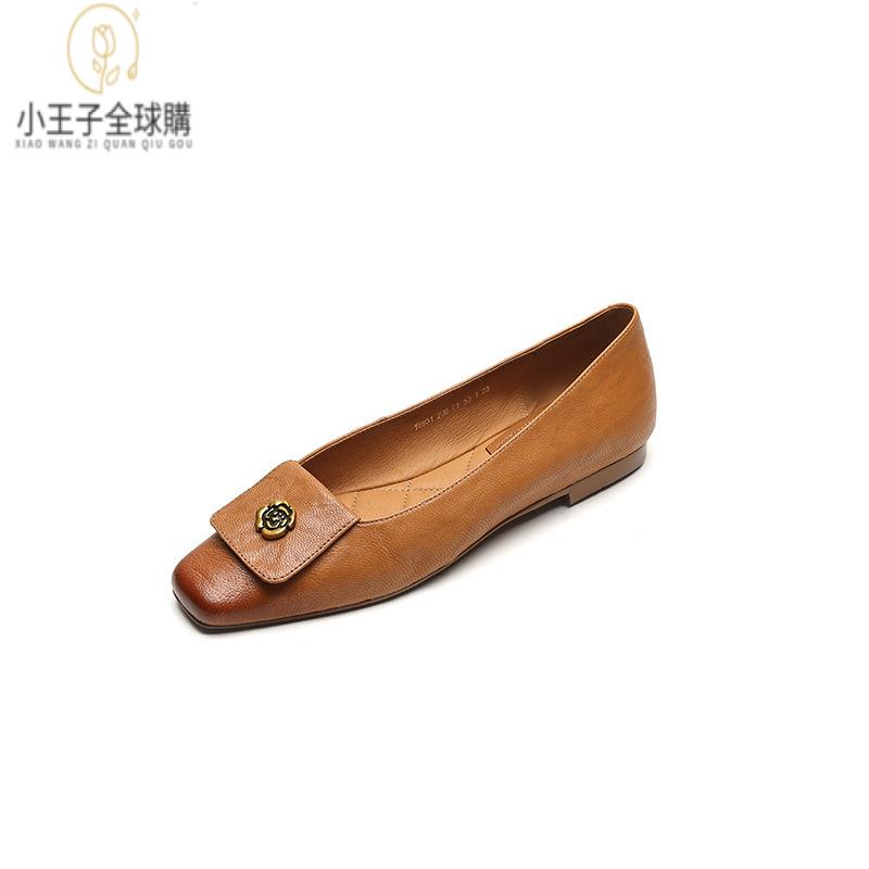 【公司現貨速發】免運 開發票 小短靴 堆堆靴 真皮女鞋 羊皮鞋 小皮鞋 樂福鞋大碼43-42復古休閑奶奶鞋夏羊皮擦色山茶花方頭平底舒適單鞋 定製