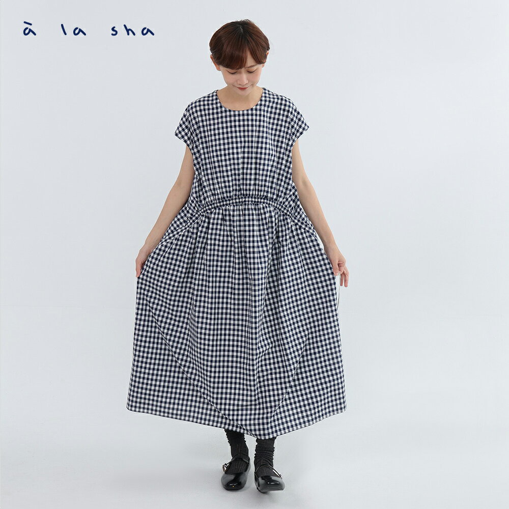 a la sha 格紋抽繩造型洋裝