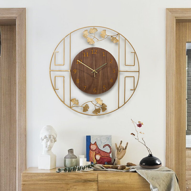 時鐘 掛鐘 大鐘面 現代中式掛牆鐘錶復古中國風掛鐘免打孔客廳餐廳大氣家用時鐘裝飾『wl10367』