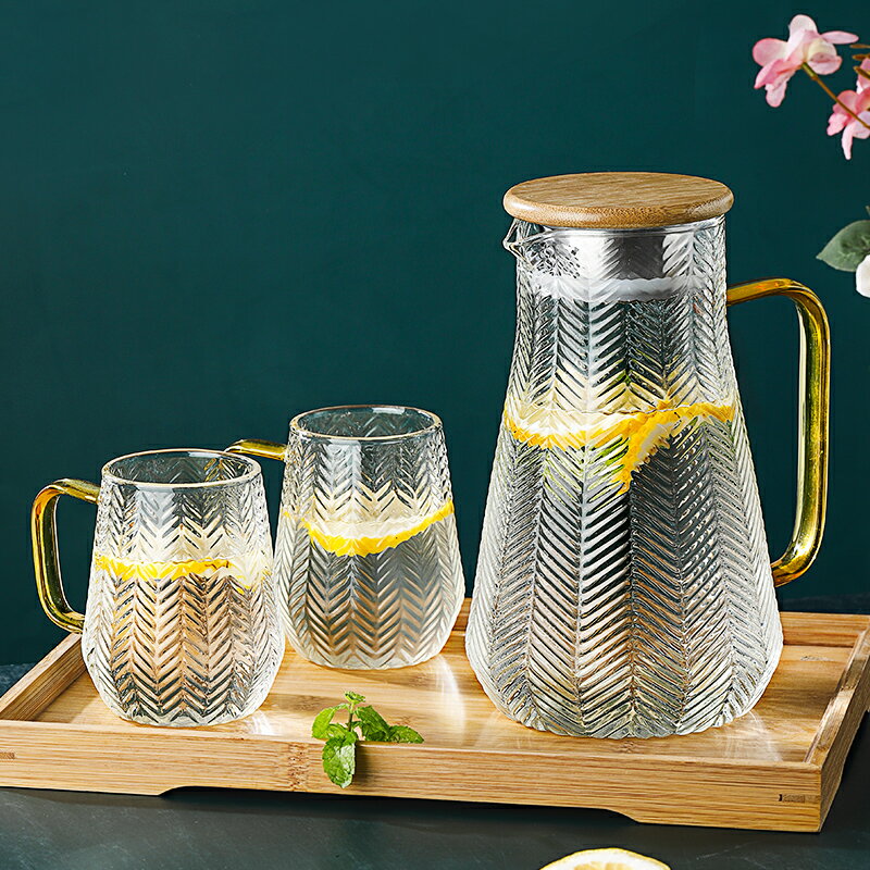 北歐風錘紋大容量玻璃冷水壺耐冷熱高溫家用茶壺涼白開水杯子套裝
