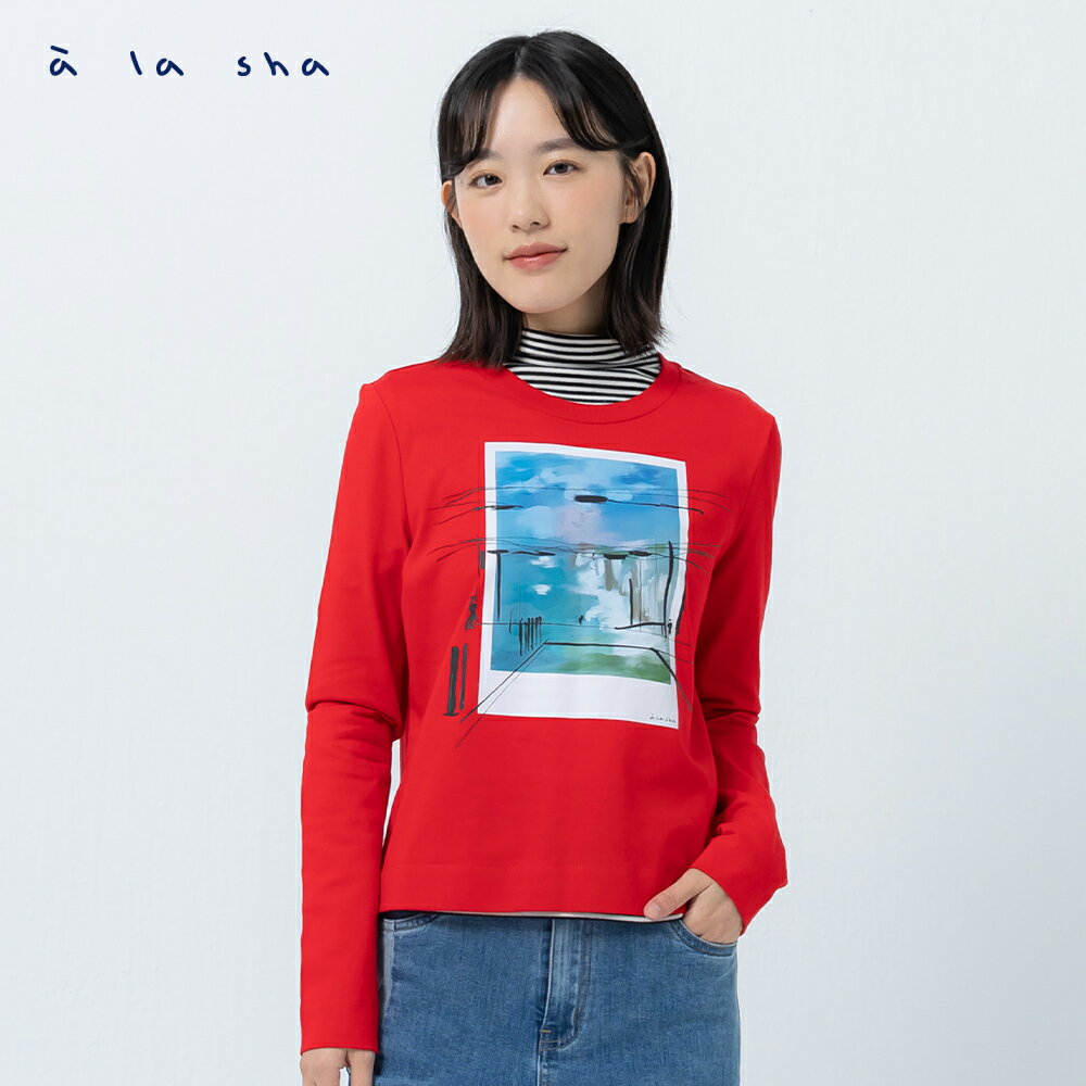 a la sha 拍立得印花長袖棉T