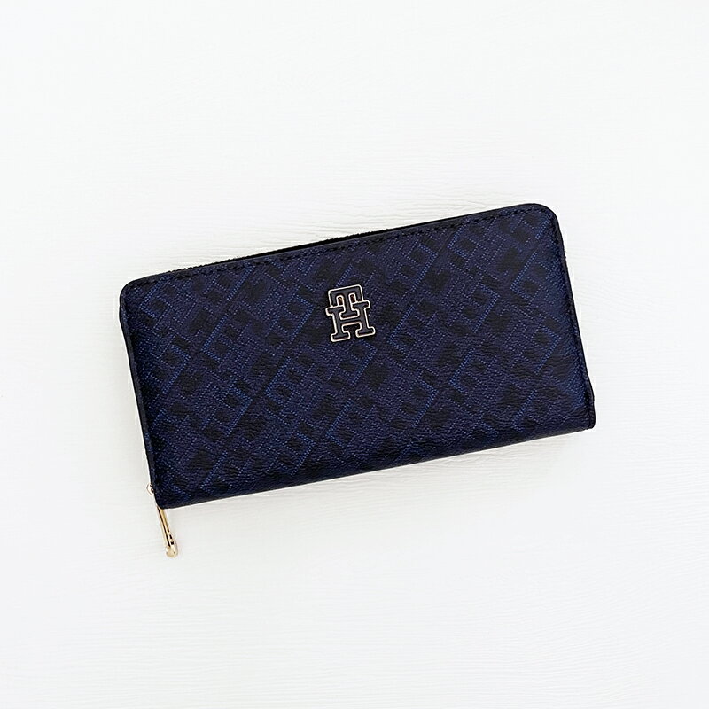 美國百分百【全新真品】Tommy Hilfiger 長夾 錢包 配件  Monogram 印花 皮夾 藍色 DH33