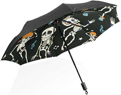 McKIKU【日本代購】彩繪陽傘 折疊雨傘 超強抗風 玻璃纖維 99％防紫外線 自動開閉-骷髏頭