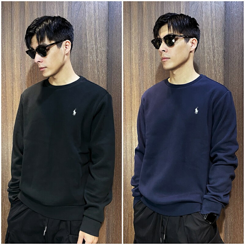 美國百分百【全新真品】Ralph Lauren 大學T 刷毛 棉質 RL 上衣 小馬 POLO 黑色/深藍 CH93