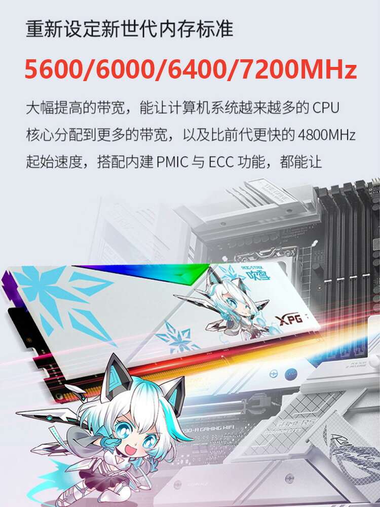 威剛華碩吹雪聯名DDR5 6000/6400/6800 32G(16Gx2)臺式電腦記憶體內存條
