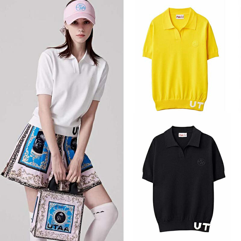 23韓國原單高爾夫女套裝新款Polo領冰絲針織衫女golf緊身短袖T恤