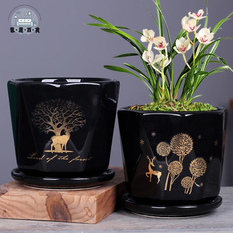 免運 花盆 陶瓷花盆 多肉花盆 花盆陶瓷特價清倉大號特大號帶託盤創意白色綠蘿歐式簡約桌面家用特惠/全館折扣 售後保障 開立發票m5327