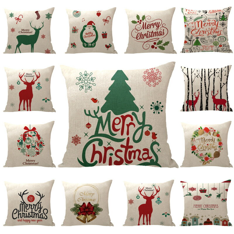聖誕節 靠墊 棉麻抱枕套 枕頭套 聖誕禮物 耶誕節禮物 抱枕 靠枕【BlueCat】【RXM0173】