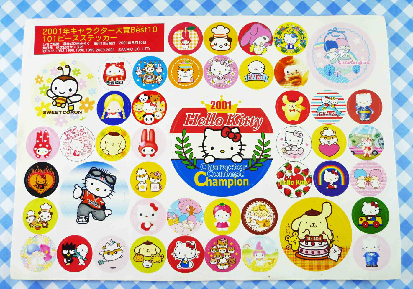 【震撼精品百貨】Hello Kitty 凱蒂貓 貼紙-綜合人物(圓) 2001 震撼日式精品百貨