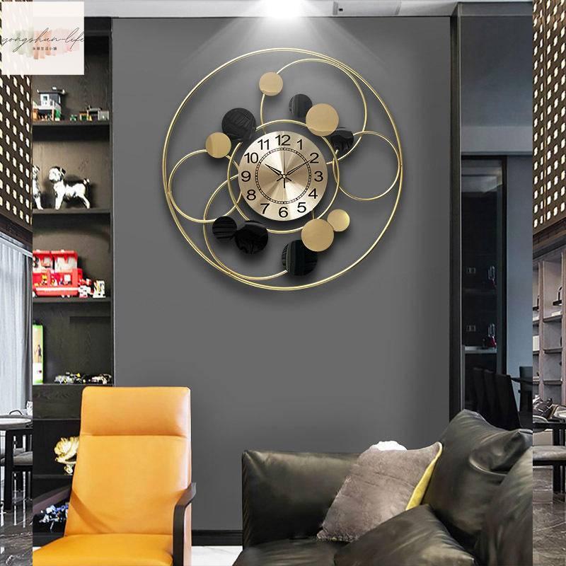 北歐 金屬鐘錶簡約 圓形掛鐘客廳家居 圓環裝飾掛錶 輕奢藝術時鐘靜音掛牆壁鐘