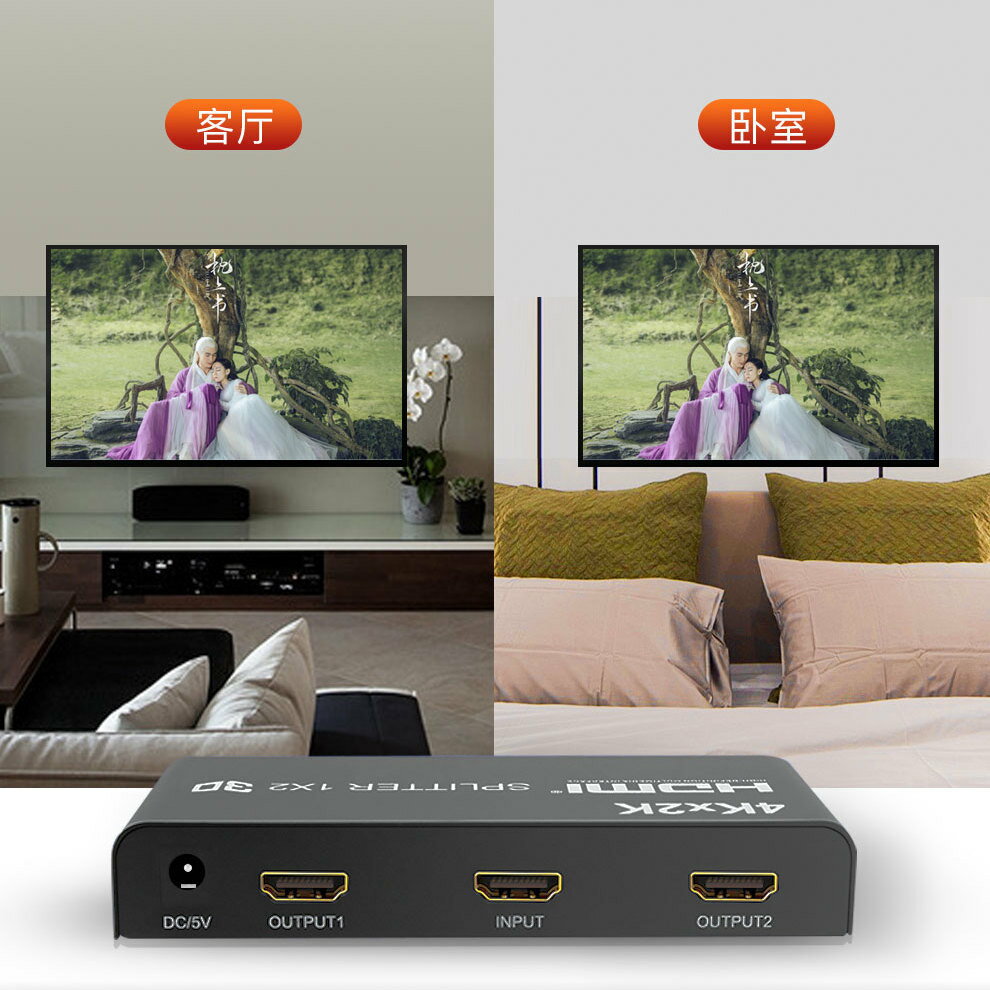 【優選百貨】HDMI高清分配器一分二4K筆記本電腦機頂盒電視顯示器投影儀分屏器HDMI 轉接線 分配器 高清