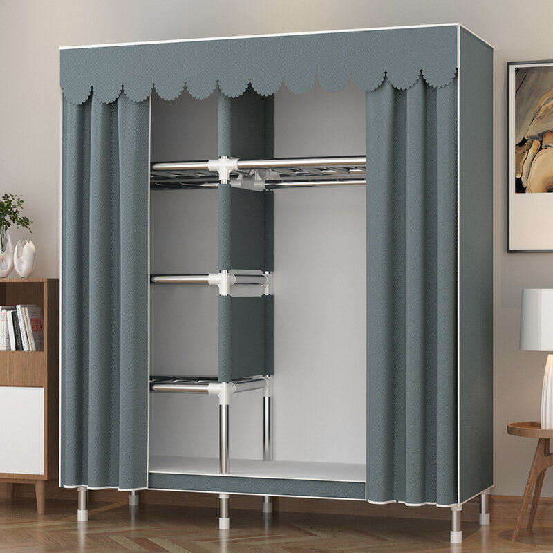 簡易衣柜家用臥室布衣柜出租房用結實耐用組裝簡約現代全鋼架衣櫥