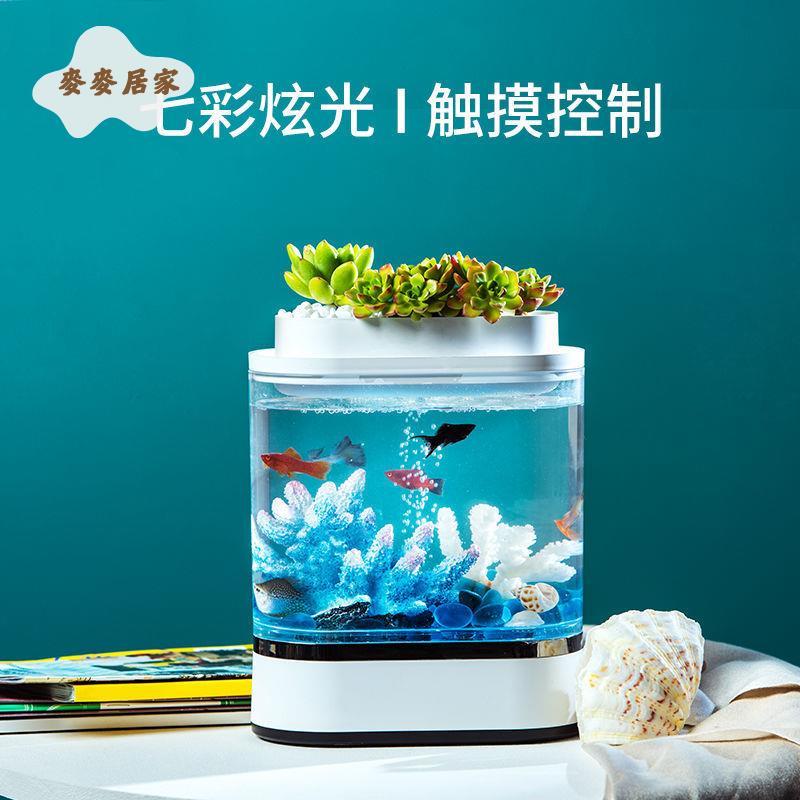 畫法幾何魚缸兩棲生態辦公室桌面創意雙格亞克力泰國迷你鬥魚缸pm6101